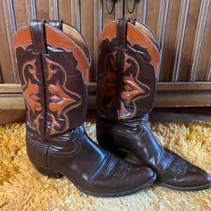 Justin Boots Dark Brown and Orange Western Boots